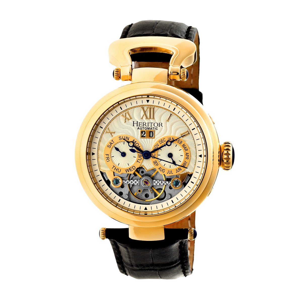 Heritor Automatic Ganzi Semi-Skeleton Leather-Band Watch - Gold/Silver - HERHR3303