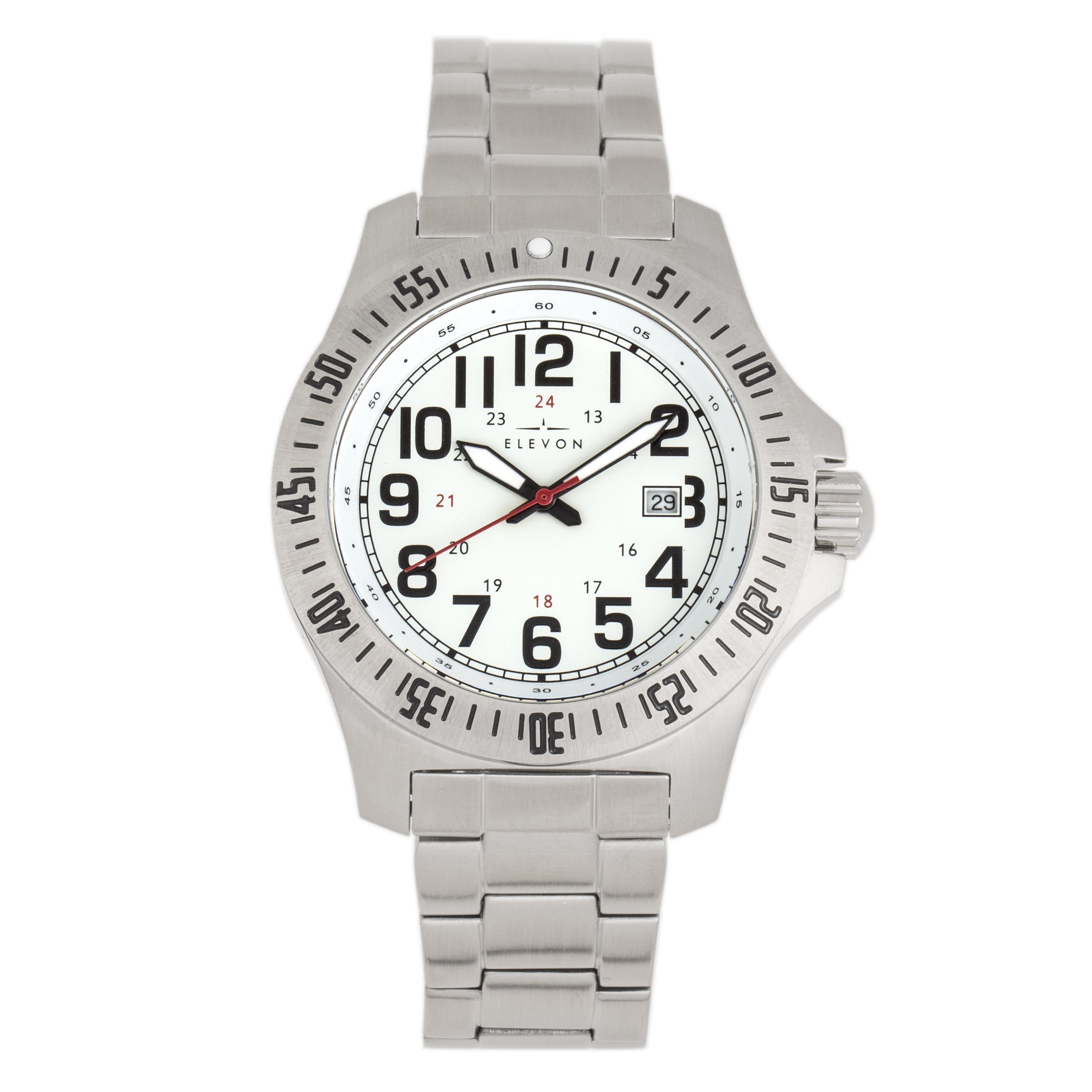 Elevon Aviator Bracelet Watch w/Date - Silver/White - ELE120-1