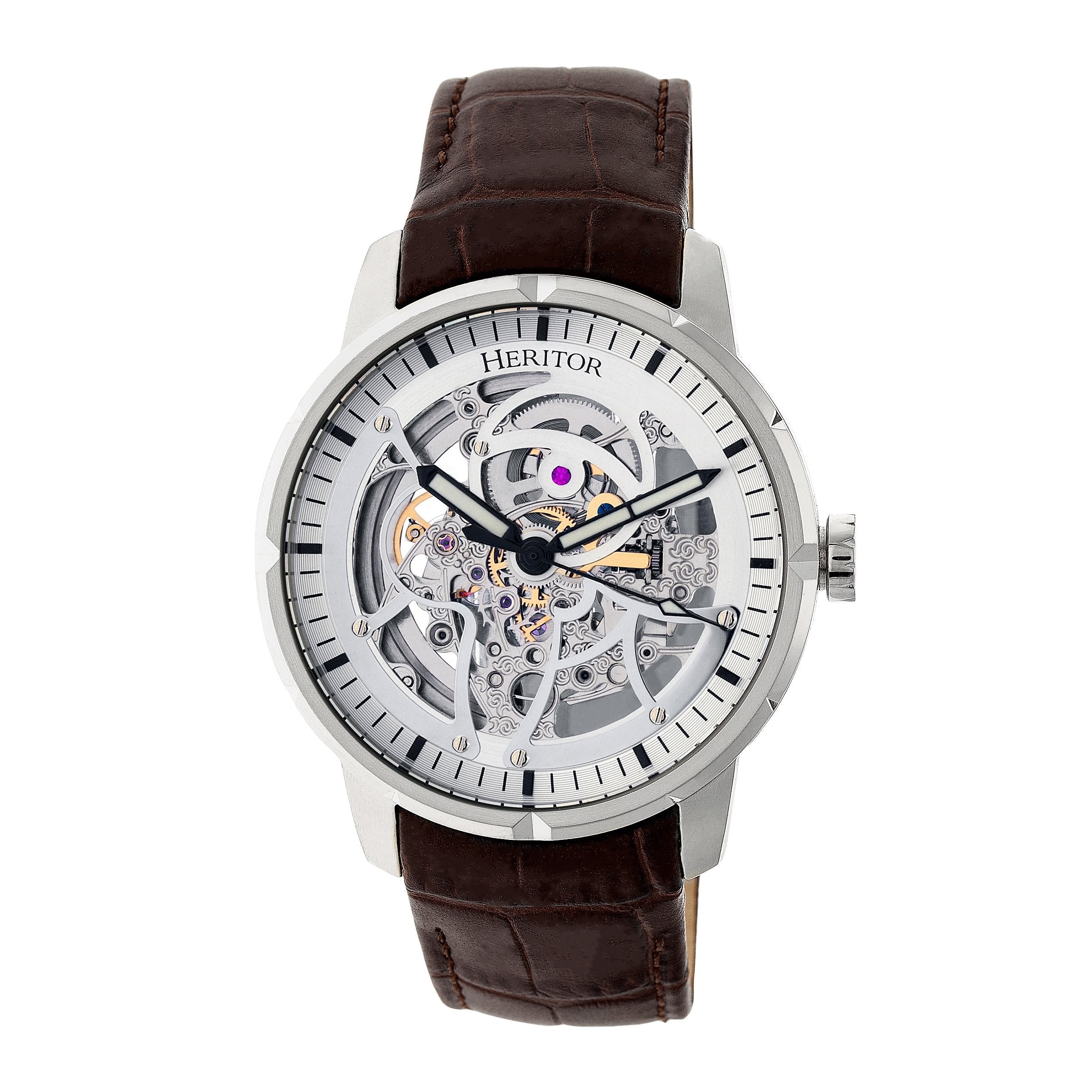 Heritor Automatic Ryder Skeleton Leather-Band Watch - Brown/White - HERHR4603