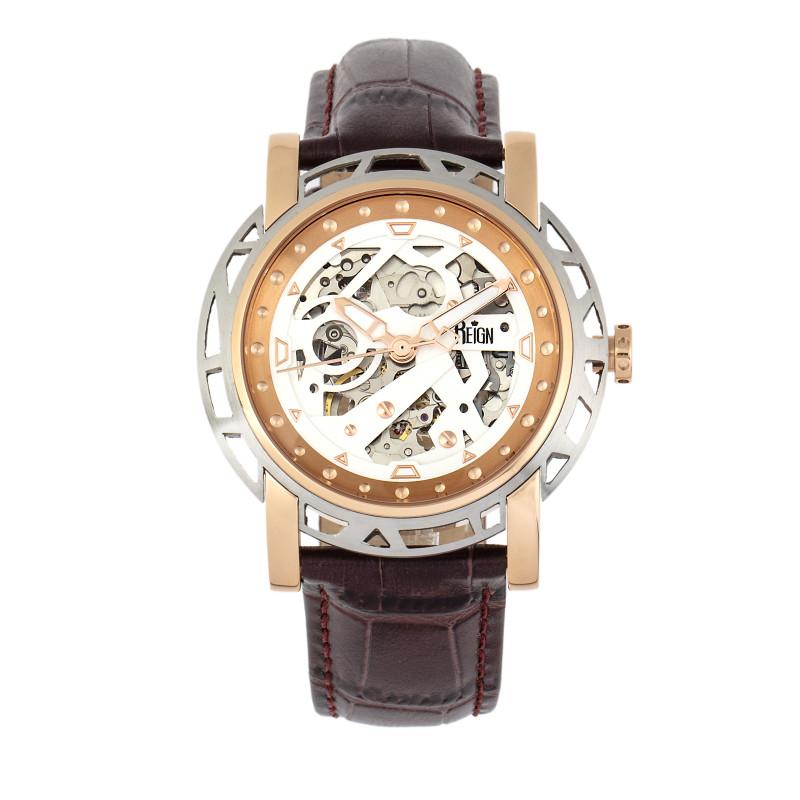 Reign Stavros Automatic Skeleton Leather-Band Watch