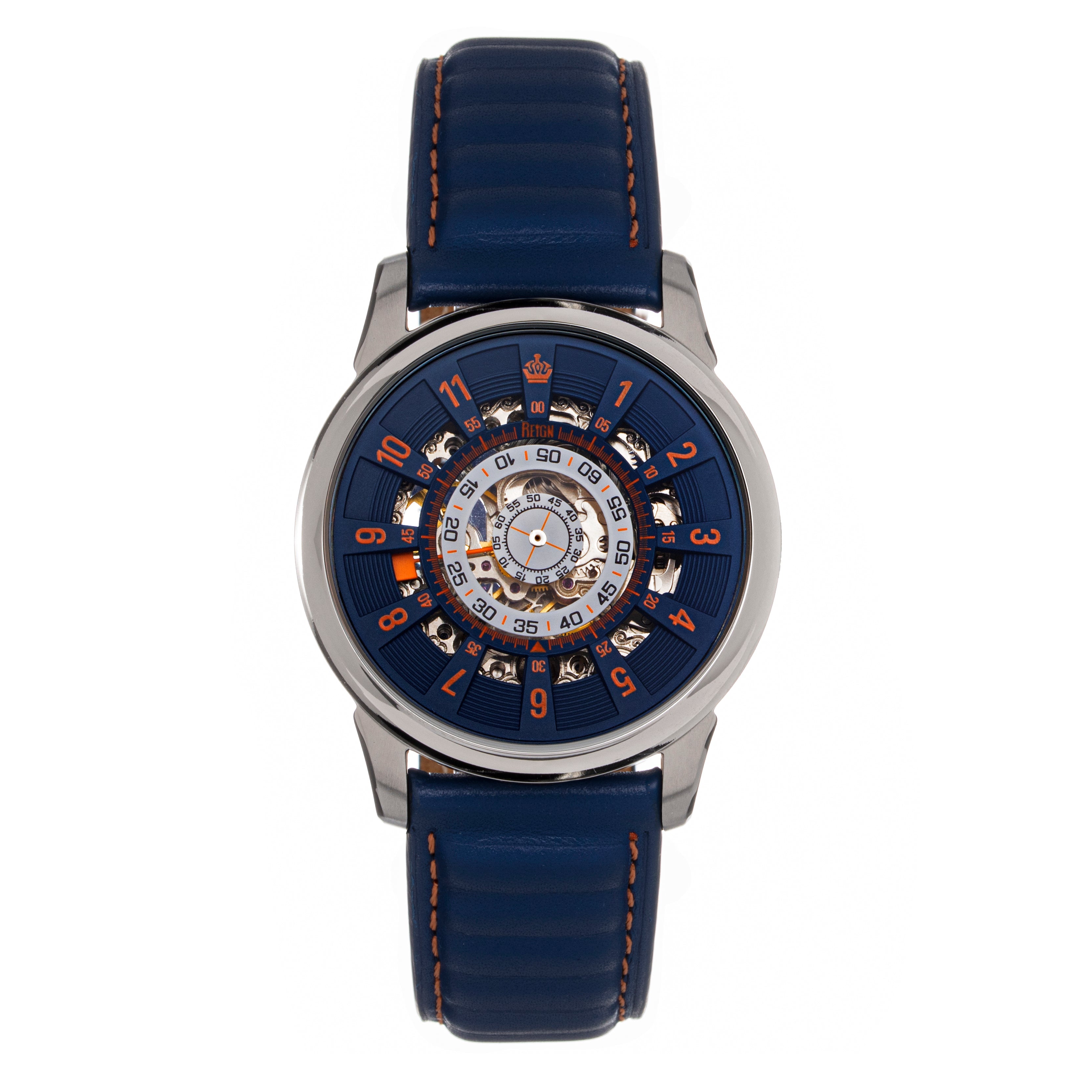 Reign Monterey Skeletonized Leather-Band Watch - Blue - REIRN6403