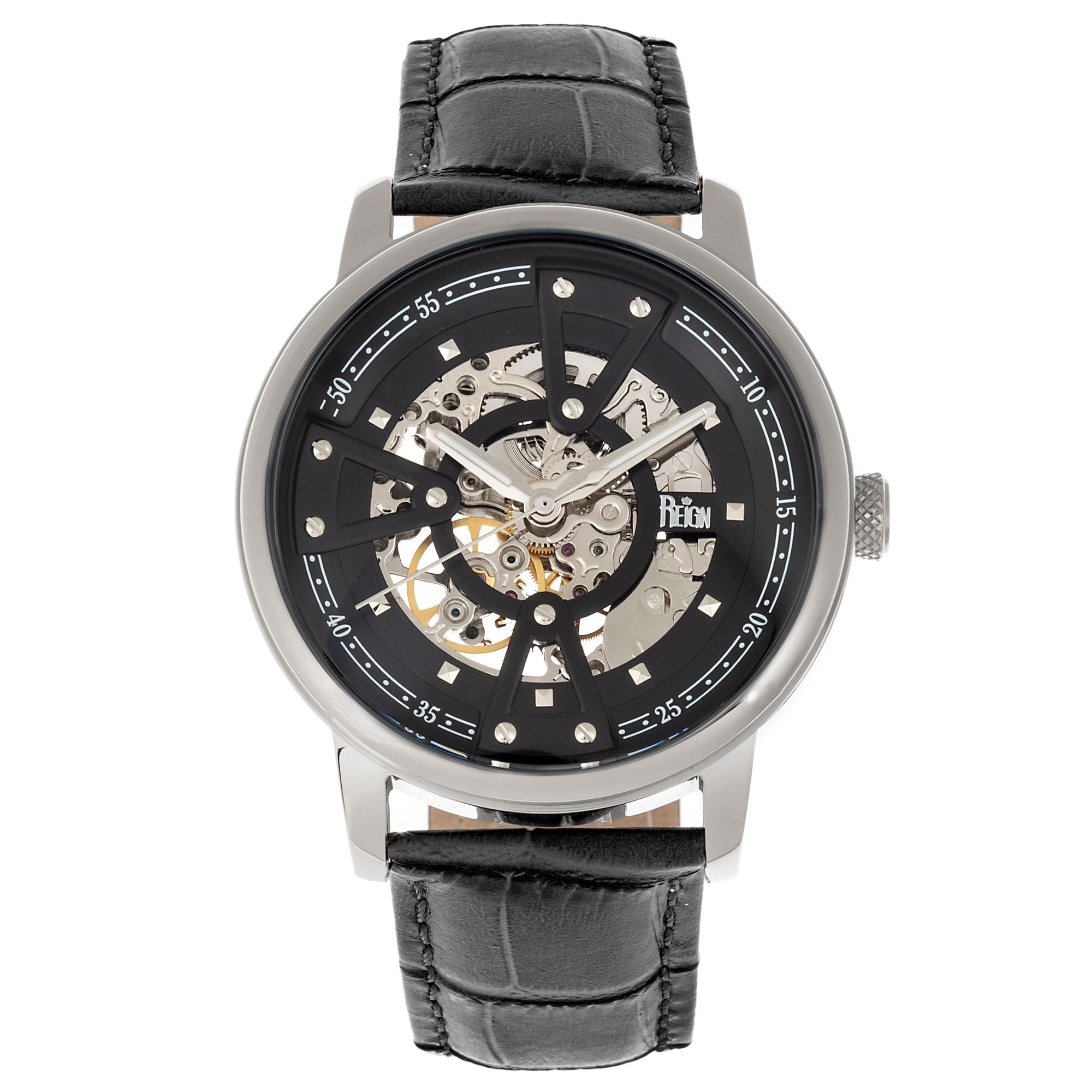 Reign Belfour Automatic Skeleton Leather-Band Watch