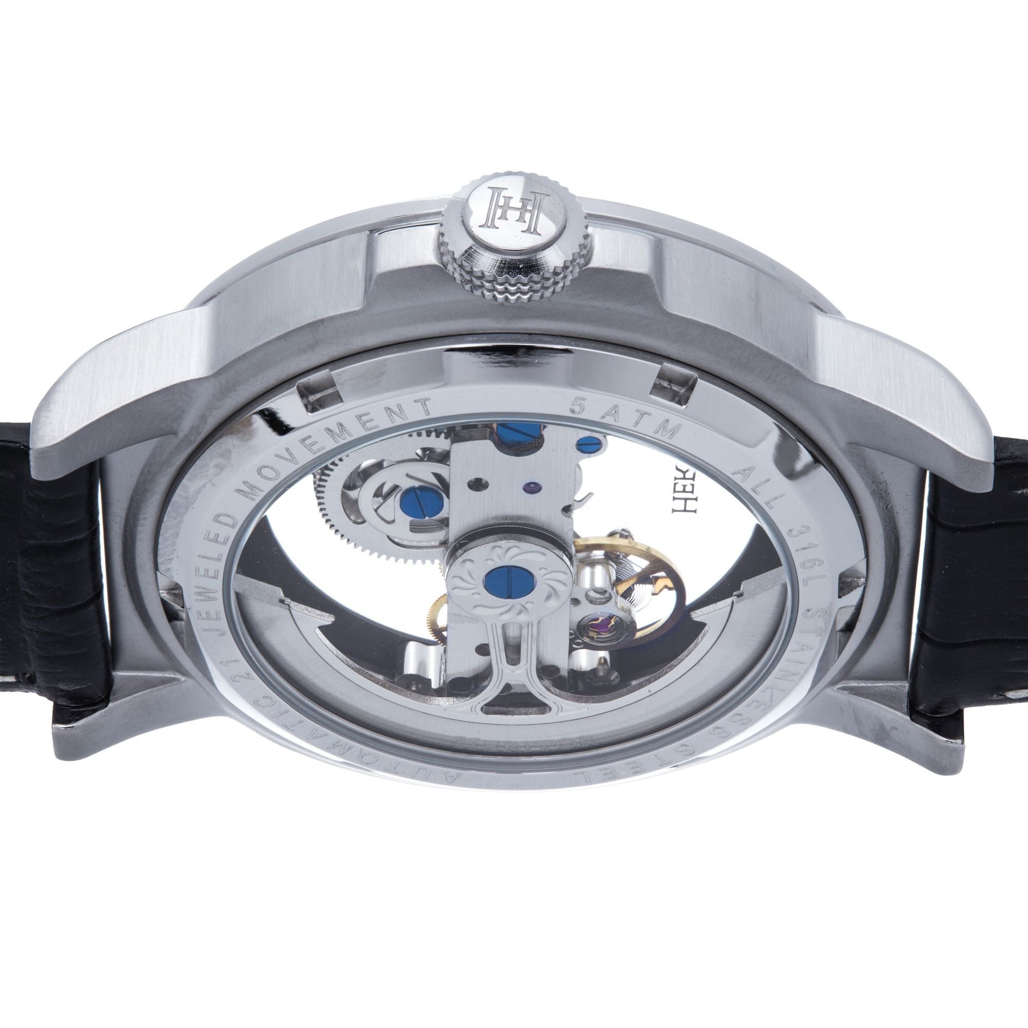 Heritor Automatic Xander Semi-Skeleton Leather-Band Watch - Silver/Black - HERHS2401