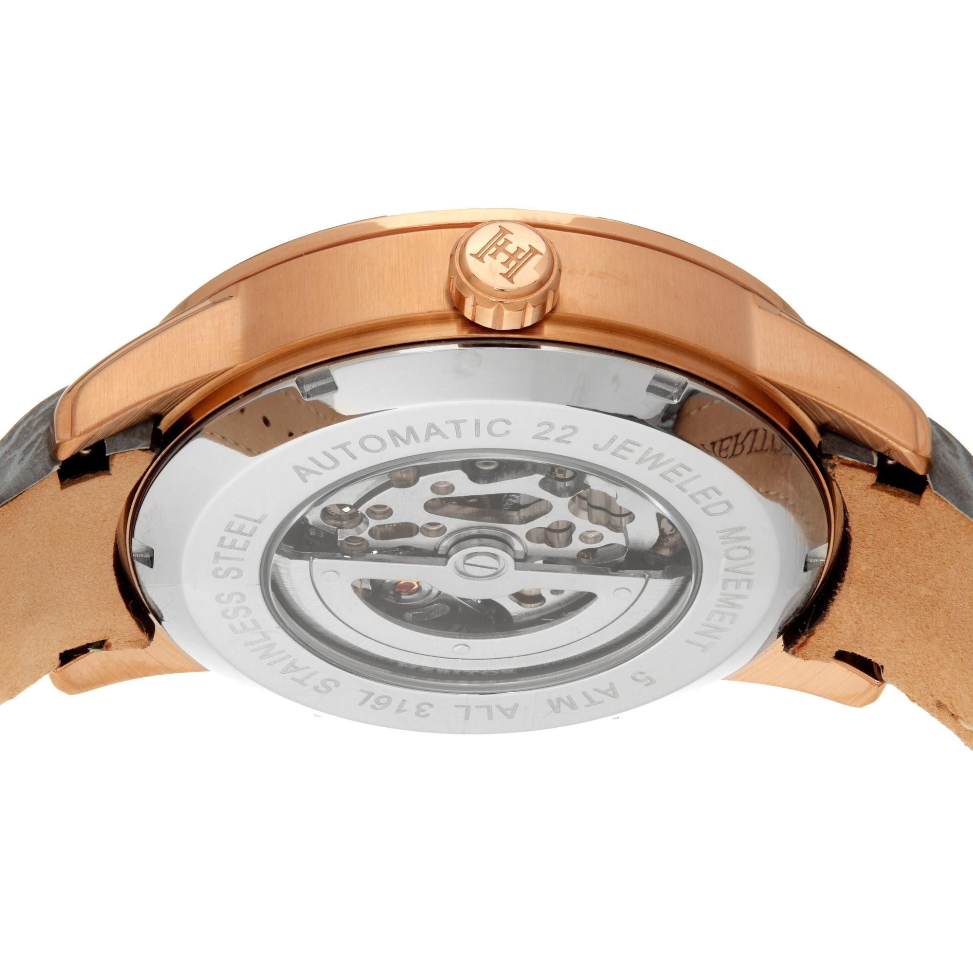 Heritor Automatic Davies Semi-Skeleton Leather-Band Watch - Rose Gold/Gray - HERHS2505