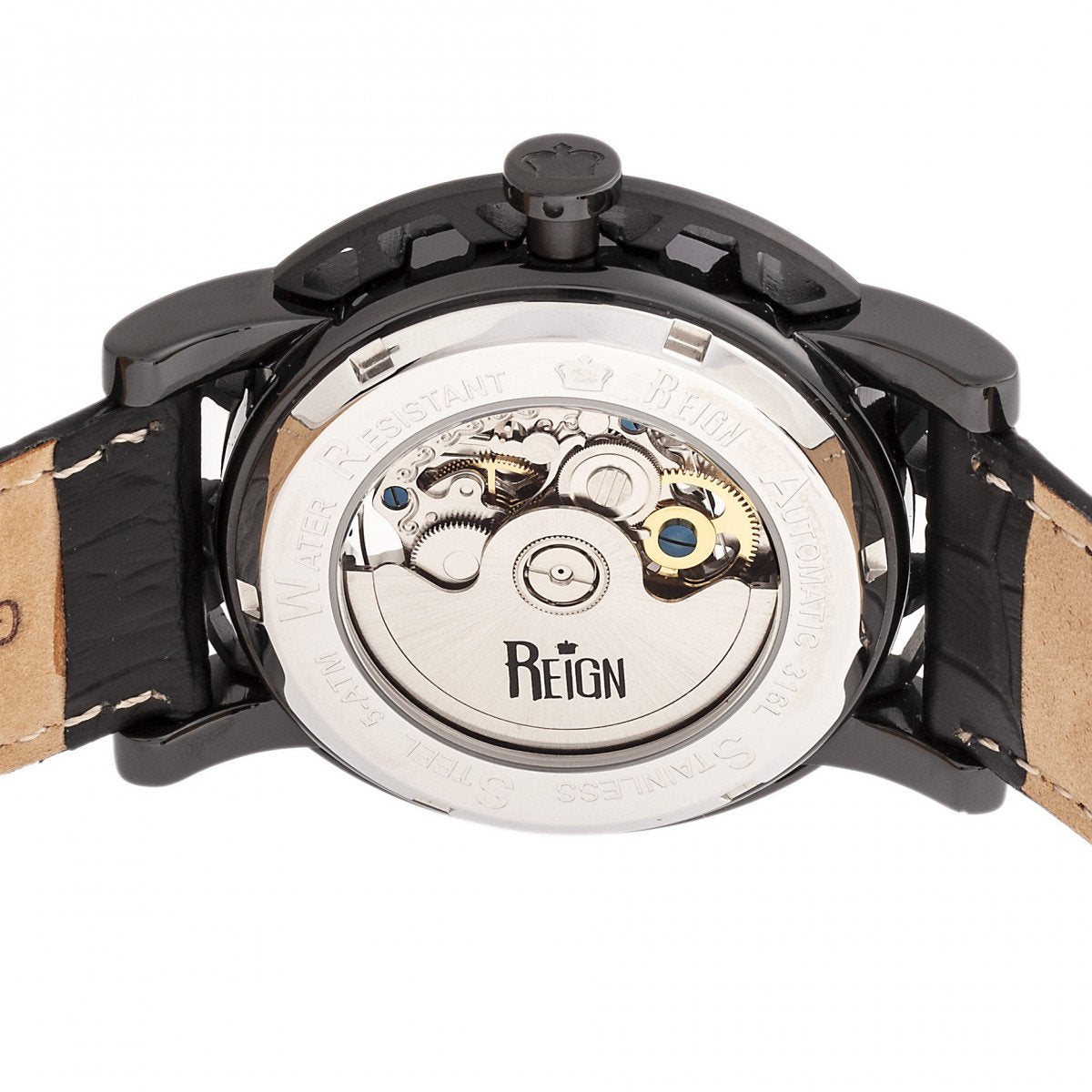 Reign Stavros Automatic Skeleton Leather-Band Watch - Black - REIRN3705