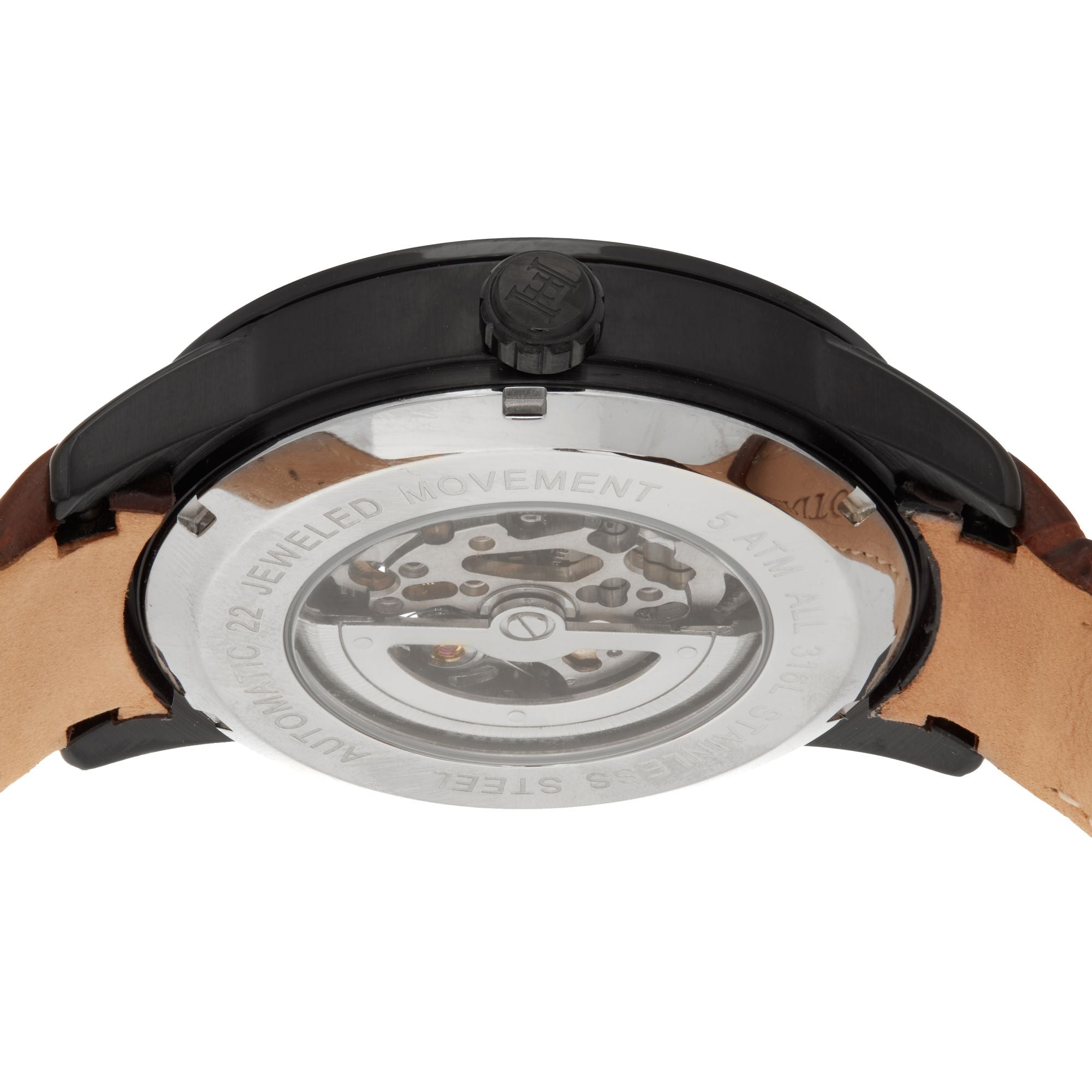 Heritor Automatic Davies Semi-Skeleton Leather-Band Watch - Black/Brown - HERHS2506