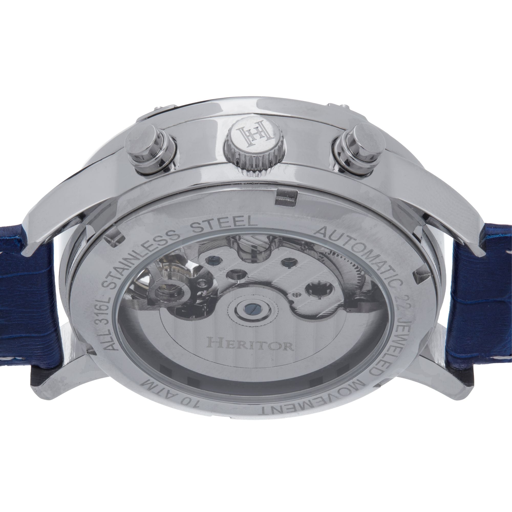 Heritor Automatic Wilhelm Semi-Skeleton Leather-Band Watch w/Day/Date - Blue - HERHS2104