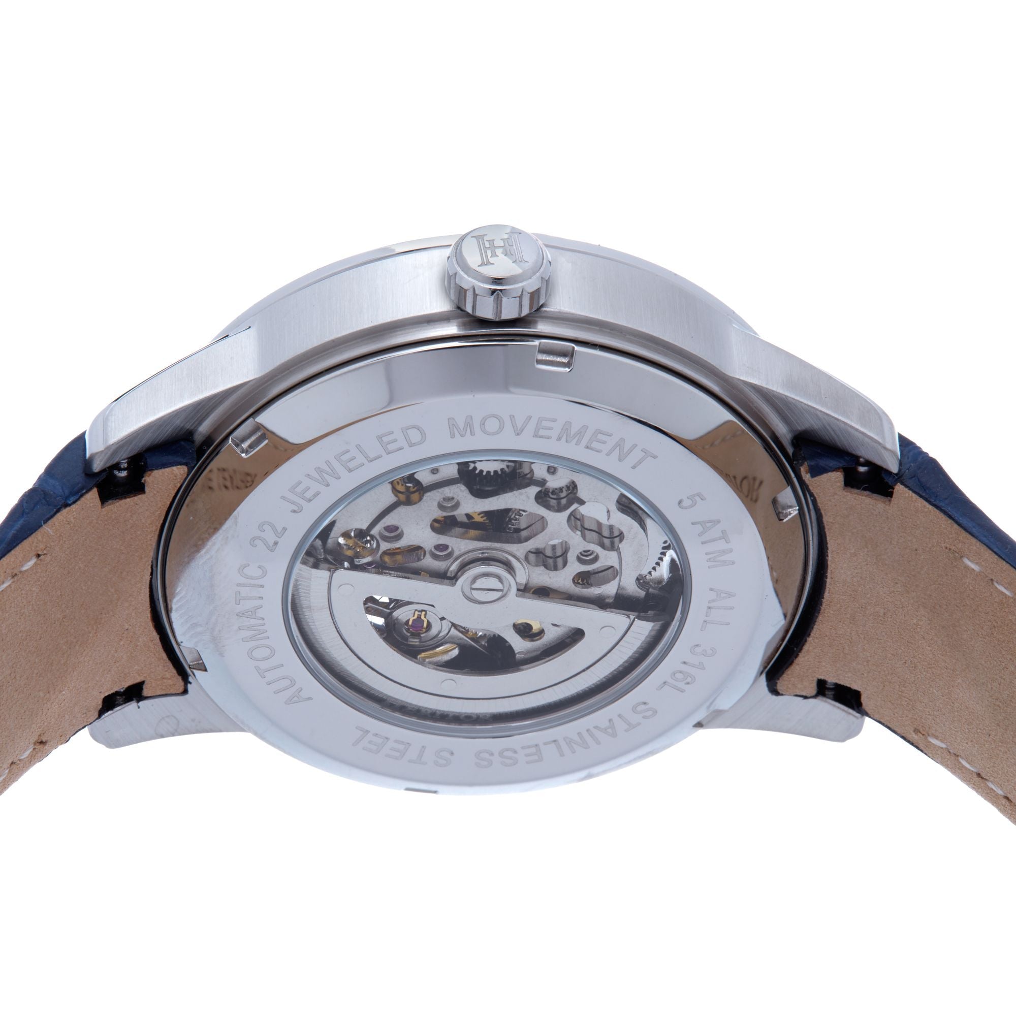 Heritor Automatic Davies Semi-Skeleton Leather-Band Watch - Silver/Navy - HERHS2503