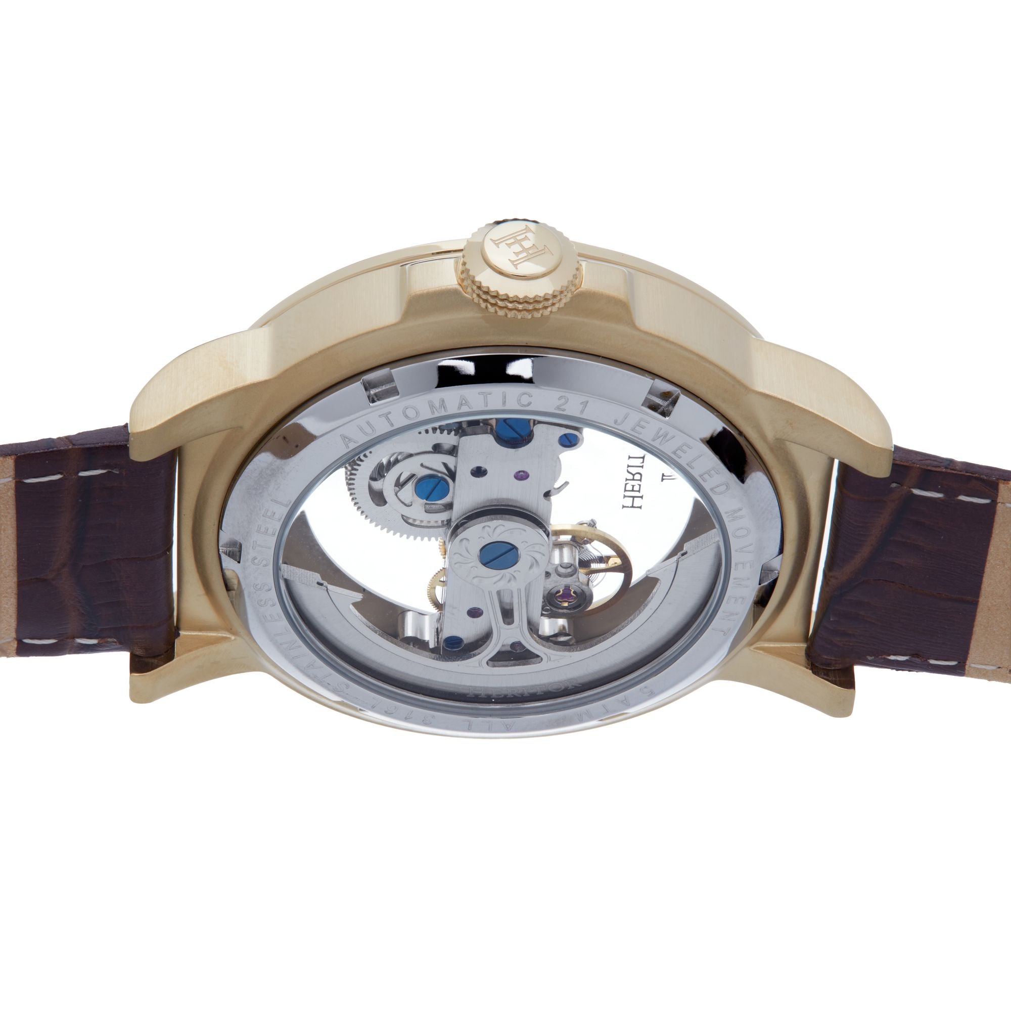 Heritor Automatic Xander Semi-Skeleton Leather-Band Watch - Gold/Brown - HERHS2403