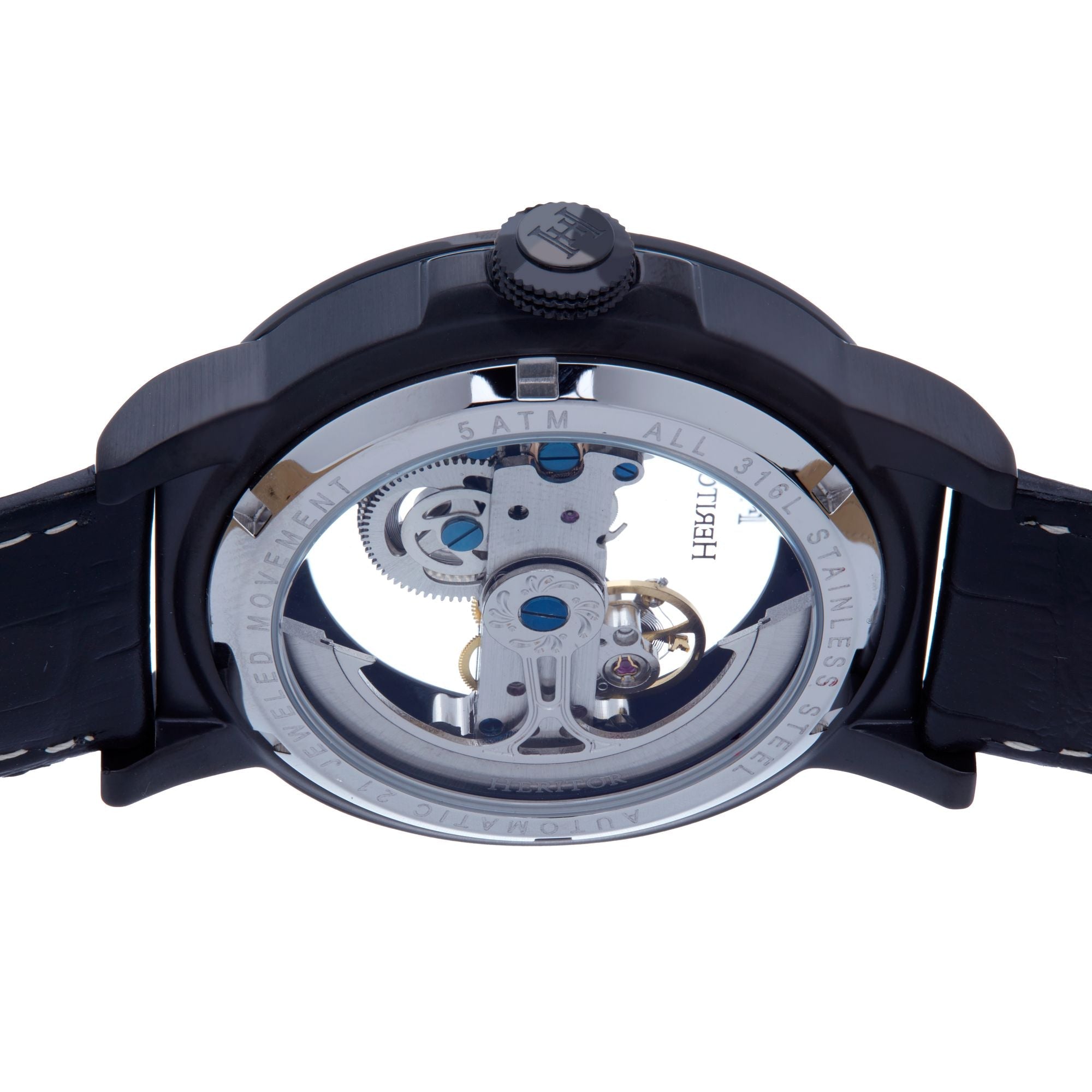 Heritor Automatic Xander Semi-Skeleton Leather-Band Watch - Black - HERHS2405